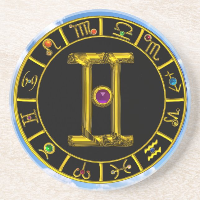 GEMINI ZODIAC BIRTHDAY JEWEL Purple Alexandrite Sandstein Untersetzer (Vorne)