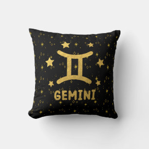 Gemini Zodiac Black and Gold Throw Kissen