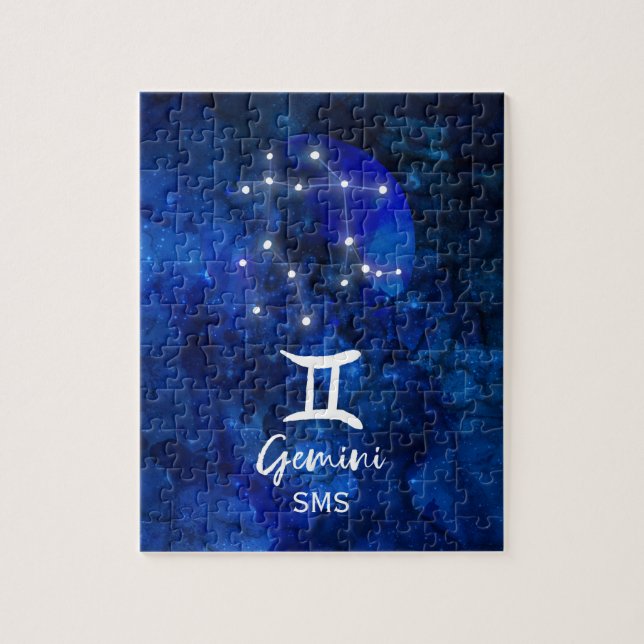 Gemini Zodiac Constellation Blue Galaxy Monogramm (Vertikal)