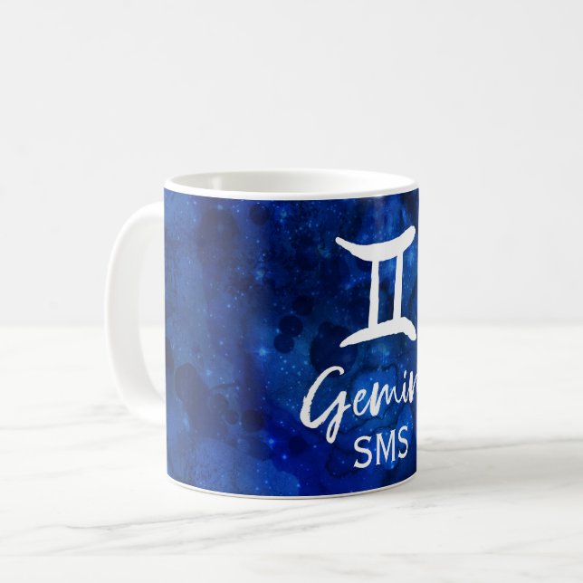 Gemini Zodiac Constellation Blue Galaxy Monogramm Kaffeetasse (Vorderseite Links)