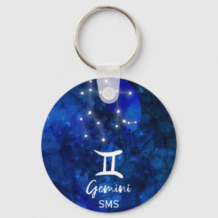 Gemini Zodiac Constellation Blue Galaxy Monogramm Schlüsselanhänger