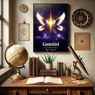 Gemini Zodiac Doves in Harmonie Poster