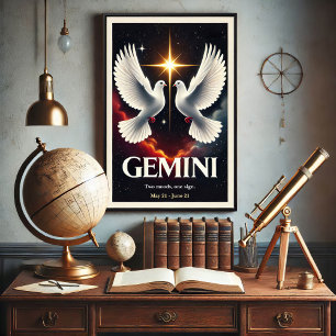 Gemini Zodiac Doves in Harmonie Poster