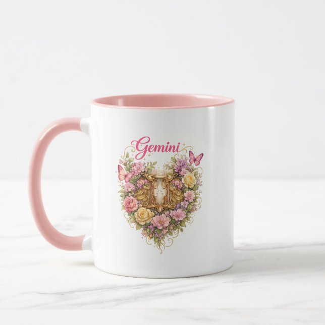 Gemini Zodiac Floral Heart Mug – Feminine Astrolog Tasse (Links)
