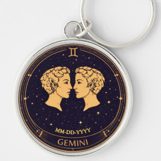 Gemini Zodiac Keychain with Birth Date Schlüsselanhänger