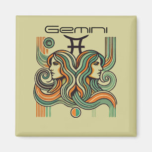 Gemini Zodiac Magnet Retro Style