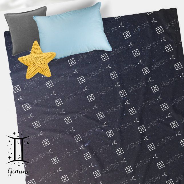 Gemini Zodiac Namenskonstellation Astrologie Fleecedecke (Gemini Zodiac Sign Symbol Personalized Repeating Name Seamless Pattern Starry Night Sky Moon 
)