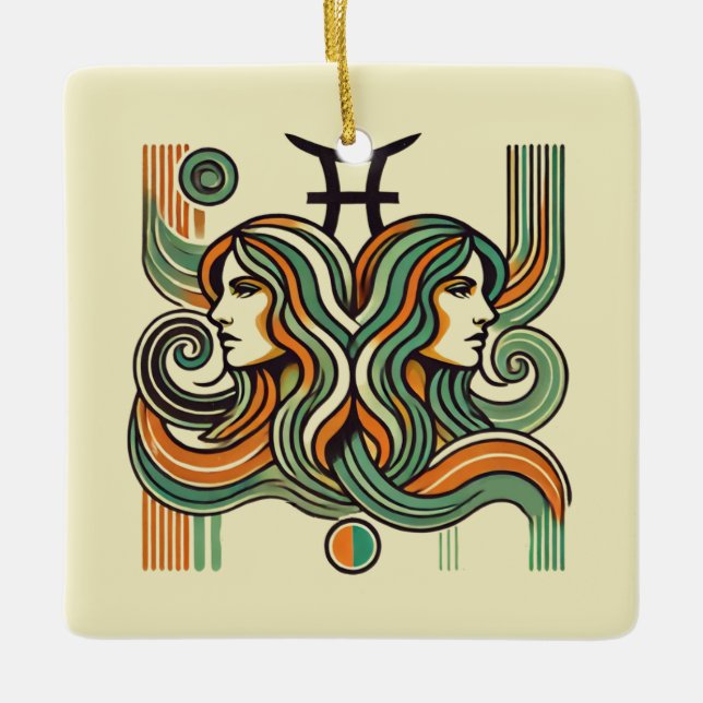 Gemini Zodiac Ornament Retro Design (Vorderseite)