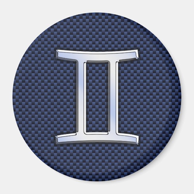 Gemini Zodiac Sign auf Blue Carbon Fibre Style Magnet (Vorne)