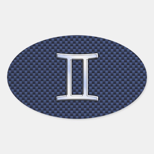 Gemini Zodiac Sign auf Blue Carbon Fibre Style Ovaler Aufkleber (Vorderseite)