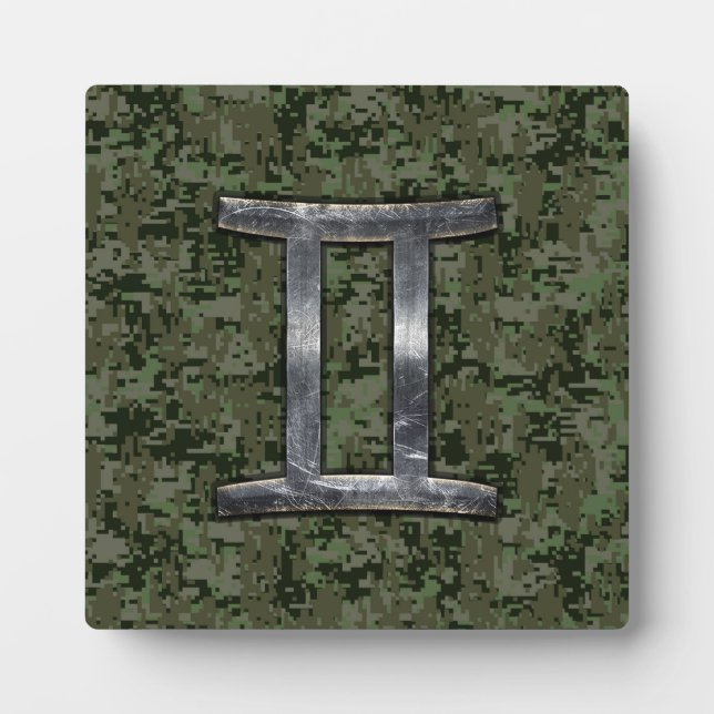 Gemini Zodiac Sign auf Green Digital Camouflage Fotoplatte (Vorderseite)