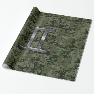 Gemini Zodiac Sign auf Green Digital Camouflage Geschenkpapier