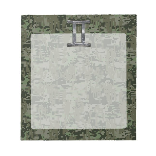 Gemini Zodiac Sign auf Green Digital Camouflage Notizblock (Vorderseite)