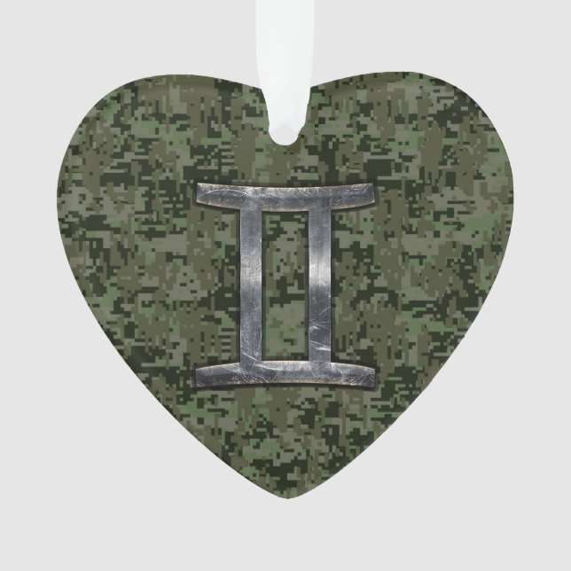 Gemini Zodiac Sign auf Green Digital Camouflage Ornament (Vorderseite)