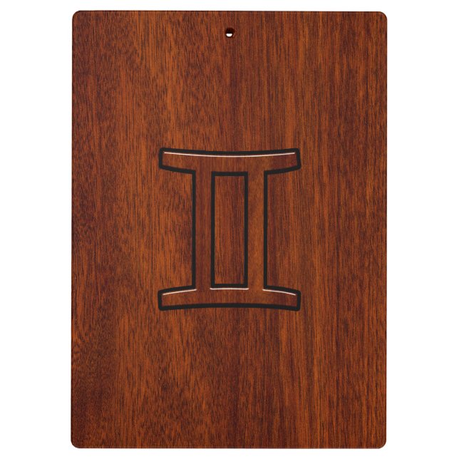 Gemini Zodiac Sign auf Mahogany Wood Style Klemmbrett (Rückseite)