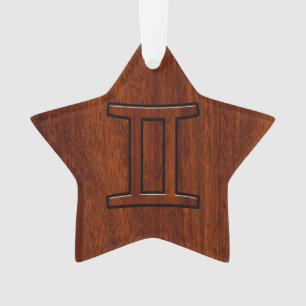 Gemini Zodiac Sign auf Mahogany Wood Style Ornament