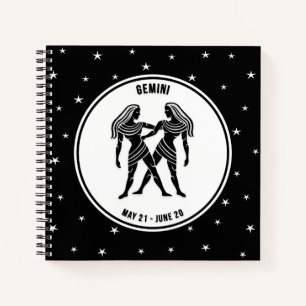 Gemini Zodiac Sign, Black & White Notebook Notizbuch