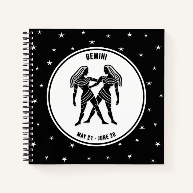 Gemini Zodiac Sign, Black & White Notebook Notizbuch (Vorderseite)