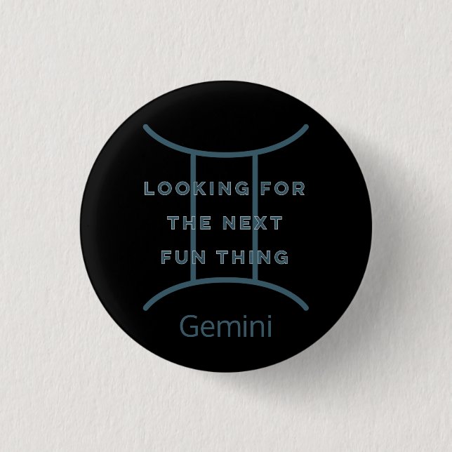 Gemini Zodiac Sign Fusion Zitat in Blue Text Gebur Button (Vorderseite)