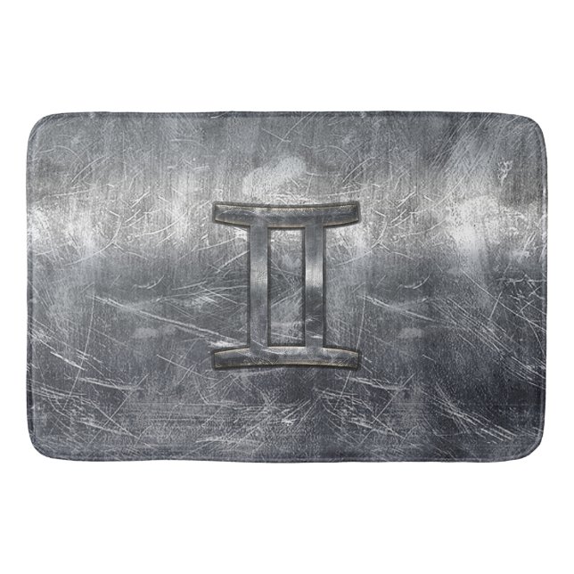 Gemini Zodiac Sign Grunge gestörtes Silber Badematte (Vorderseite)