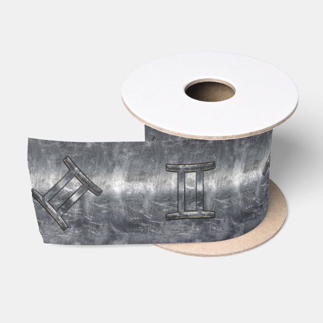 Gemini Zodiac Sign Grunge gestörtes Silber Satinband (Spule)