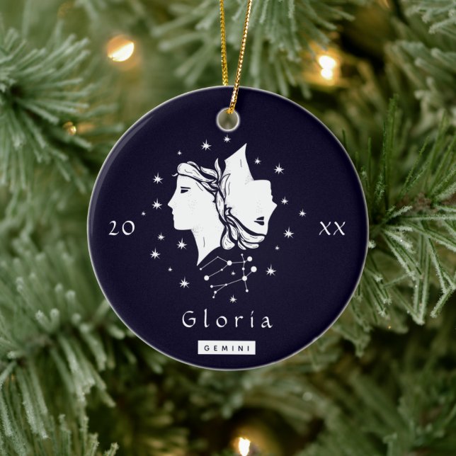 Gemini Zodiac Sign Horoscope Symbol Name & Year Keramik Ornament (Baum)