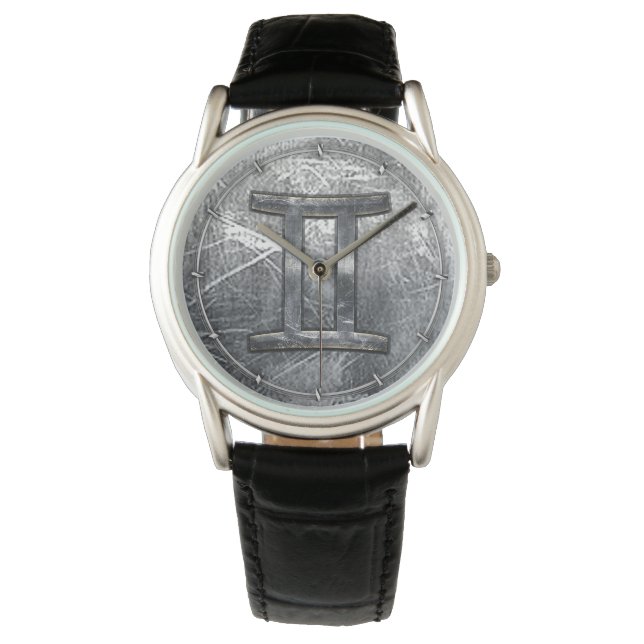 Gemini Zodiac Sign in Industrial Steel Style Armbanduhr (Vorderseite)