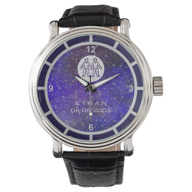 Gemini Zodiac Signatur Eleganter Individuelle Name Armbanduhr (Vorderseite)