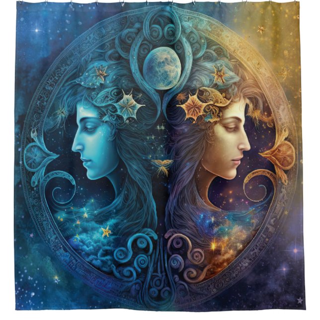 Gemini Zodiac Signature Watercolor Design Duschvorhang (Vorderseite)
