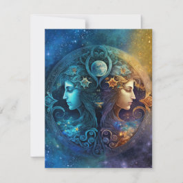 Gemini Zodiac Signature Watercolor Design Mitteilungskarte