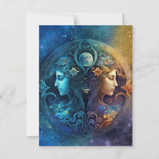 Gemini Zodiac Signature Watercolor Design Mitteilungskarte (Vorderseite)