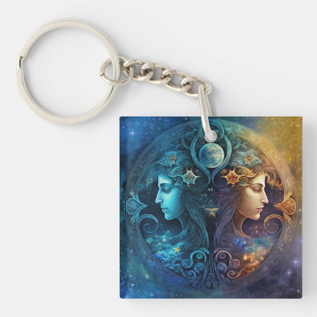 Gemini Zodiac Signature Watercolor Design Schlüsselanhänger (Vorderseite)