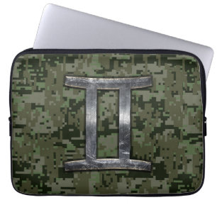 Gemini Zodiac signiert grüne digitale Camouflage Laptopschutzhülle
