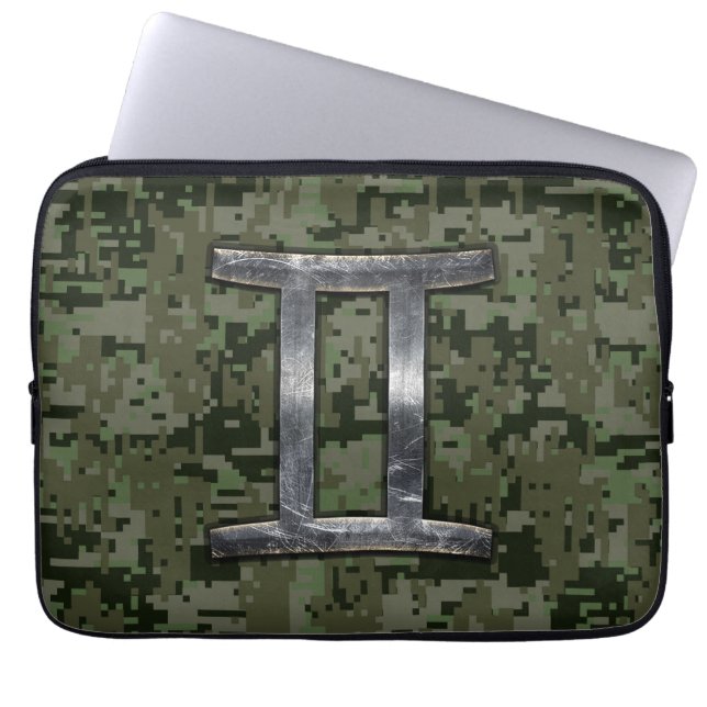 Gemini Zodiac signiert grüne digitale Camouflage Laptopschutzhülle (Vorderseite)