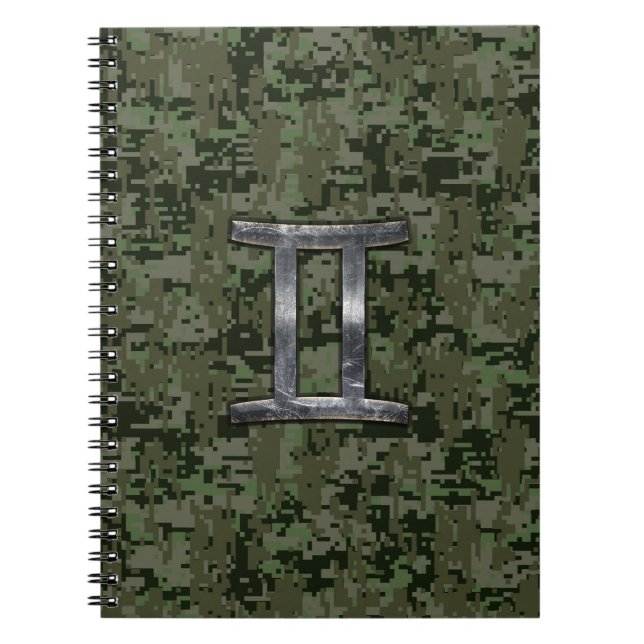Gemini Zodiac signiert grüne digitale Camouflage Notizblock (Vorderseite)