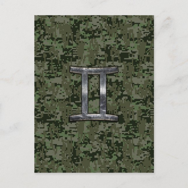 Gemini Zodiac signiert grüne digitale Camouflage Postkarte (Vorderseite)