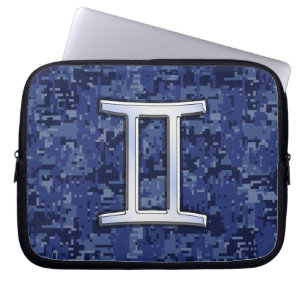 Gemini Zodiac-Signierung auf der Blue-Camouflage Laptopschutzhülle