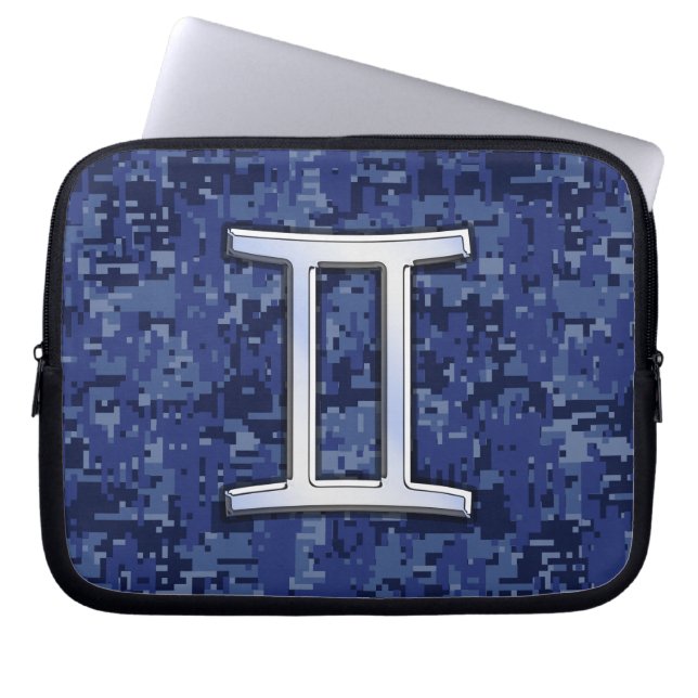 Gemini Zodiac-Signierung auf der Blue-Camouflage Laptopschutzhülle (Vorderseite)