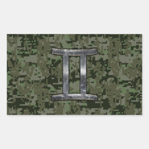 Gemini Zodiac Symbol auf grüner digitaler Camoufl Rechteckiger Aufkleber