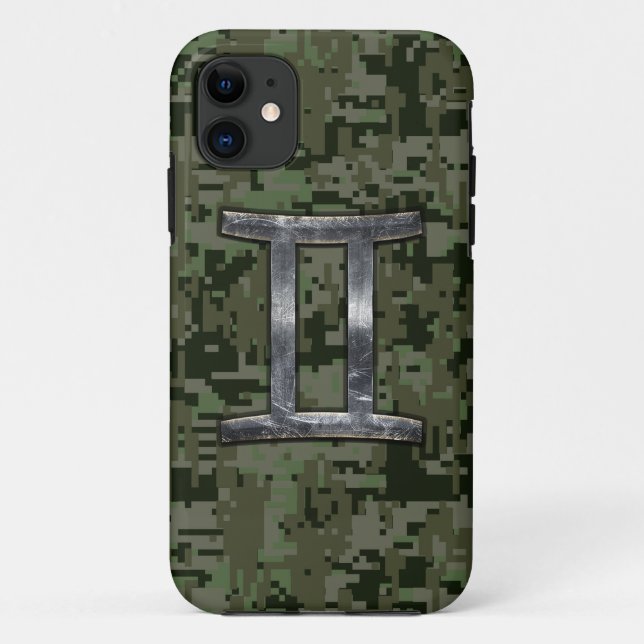 Gemini Zodiac Symbol auf grüner digitaler Camoufla Case-Mate iPhone Hülle (Rückseite)
