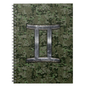 Gemini Zodiac Symbol auf grüner digitaler Camoufla Notizblock