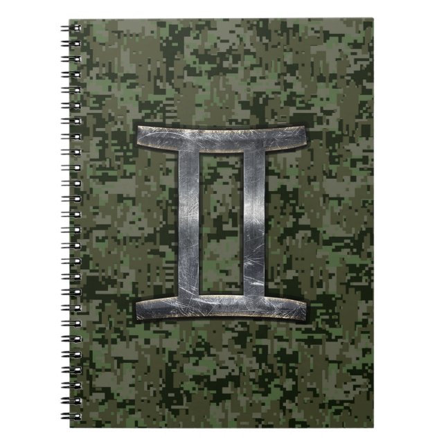 Gemini Zodiac Symbol auf grüner digitaler Camoufla Notizblock (Vorderseite)