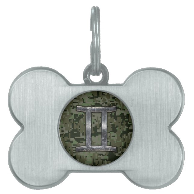 Gemini Zodiac Symbol auf grüner digitaler Camoufla Tiermarke (Vorderseite)