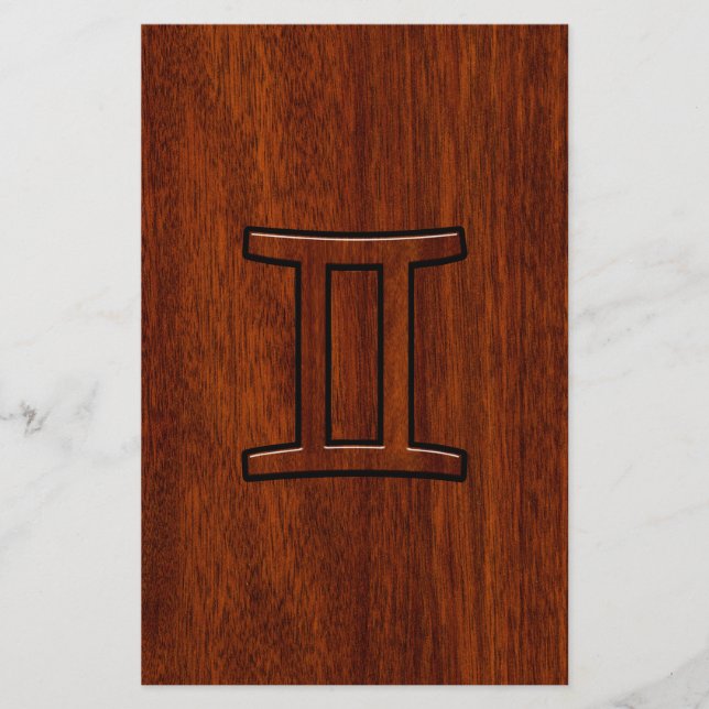 Gemini Zodiac Symbol auf Mahagoni wie Dekor Briefpapier (Vorderseite)