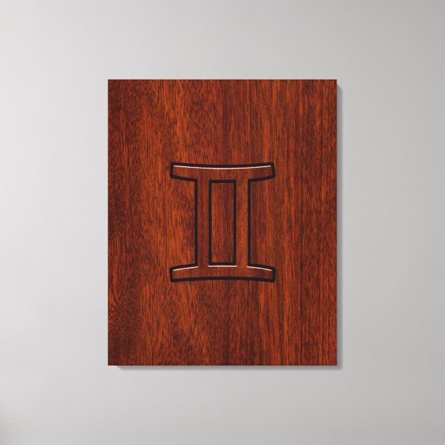 Gemini Zodiac Symbol auf Mahagoni wie Dekor Leinwanddruck (Vorderseite)