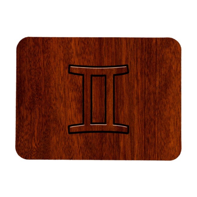 Gemini Zodiac Symbol auf Mahagoni wie Dekor Magnet (Horizontal)