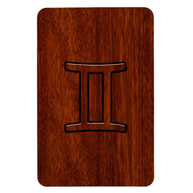 Gemini Zodiac Symbol auf Mahagoni wie Dekor Magnet (Vertikal)
