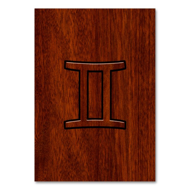 Gemini Zodiac Symbol auf Mahagoni wie Dekor Tischnummer (Vorderseite)