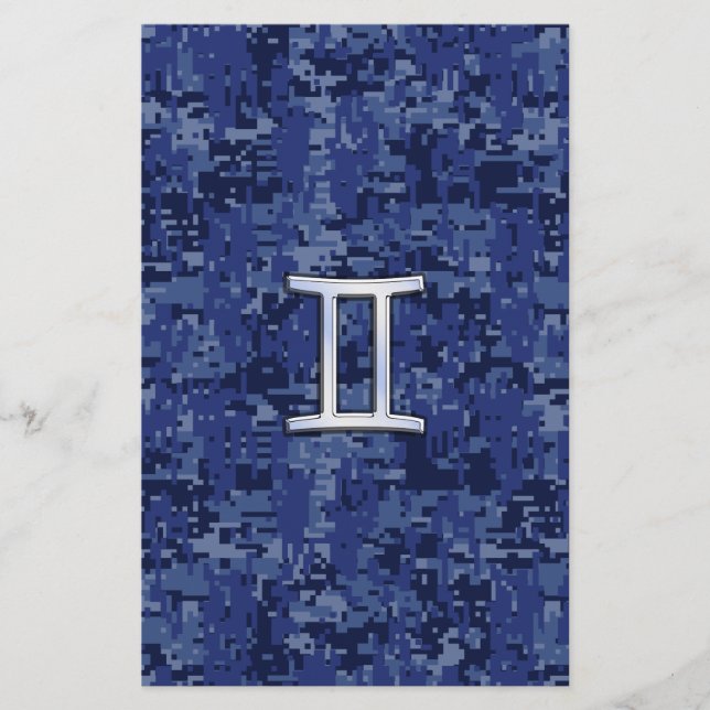 Gemini Zodiac Symbol Blue Digital Camouflage Briefpapier (Vorderseite)