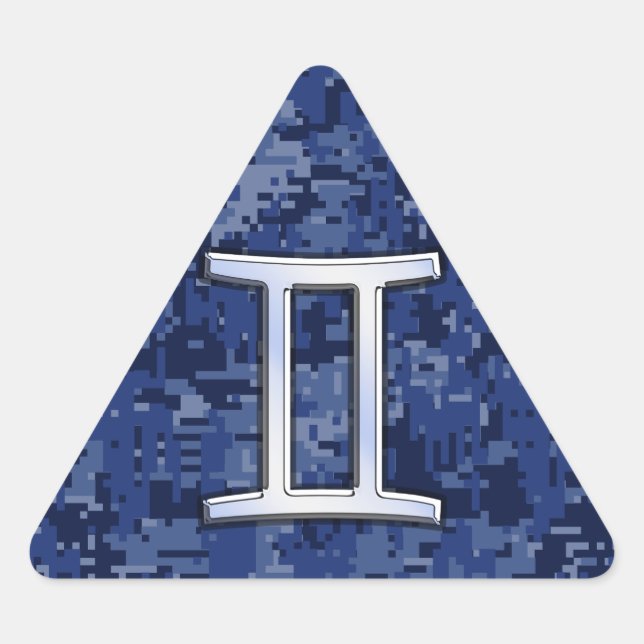 Gemini Zodiac Symbol Blue Digital Camouflage Dreieckiger Aufkleber (Vorderseite)